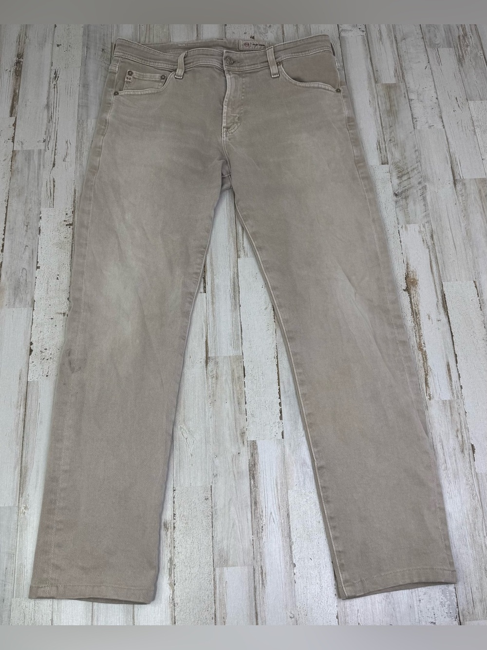 AG Adriano Goldschmied Jeans Mens 33x30 Beige Denim Tellis Slim Straight Leg